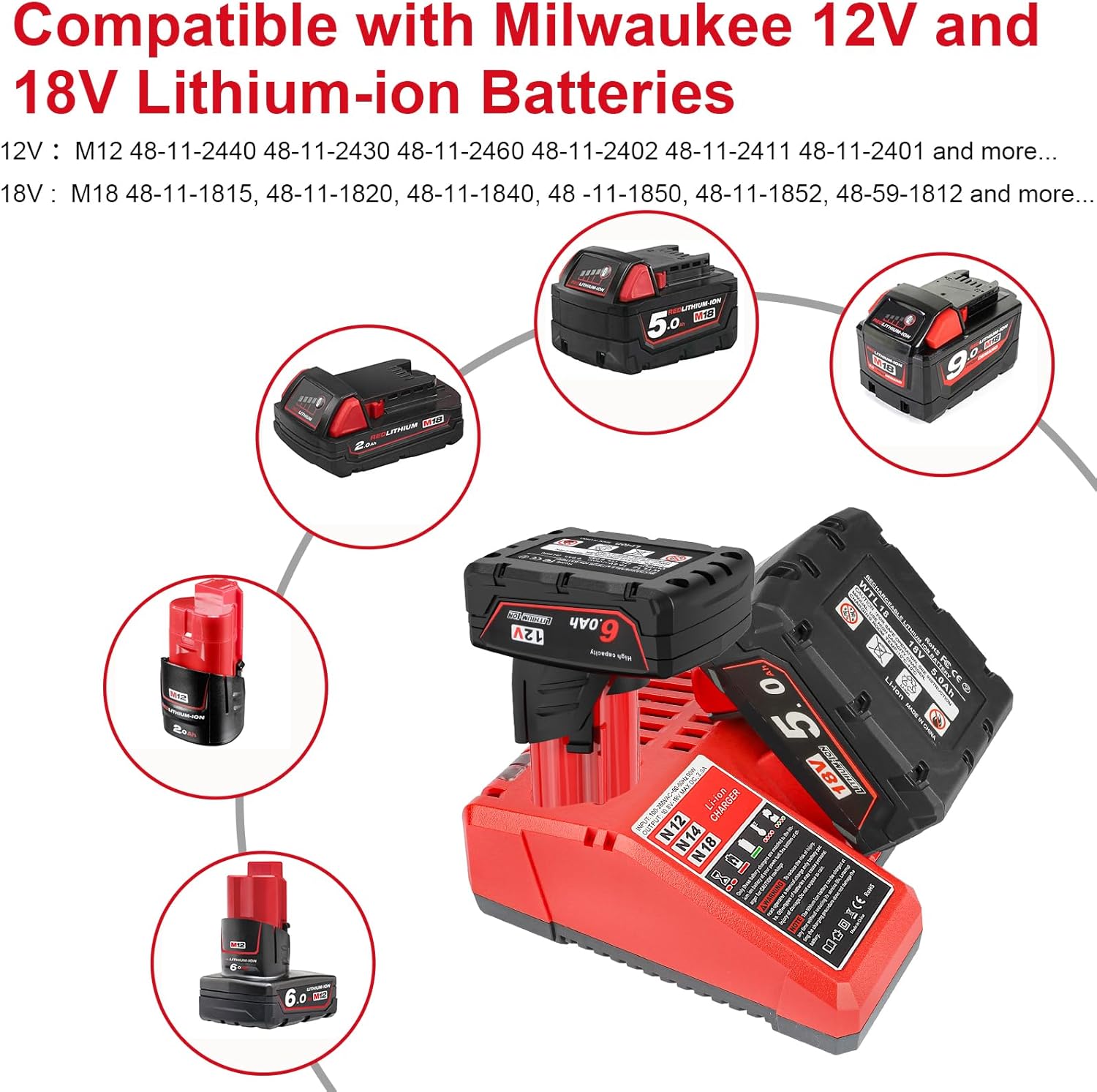 Thumbnail 4 de Powarobor Caricatore rapido multi-voltage 12 V / 18 V per batterie Milwaukee M12/M18 (solo caricatore)