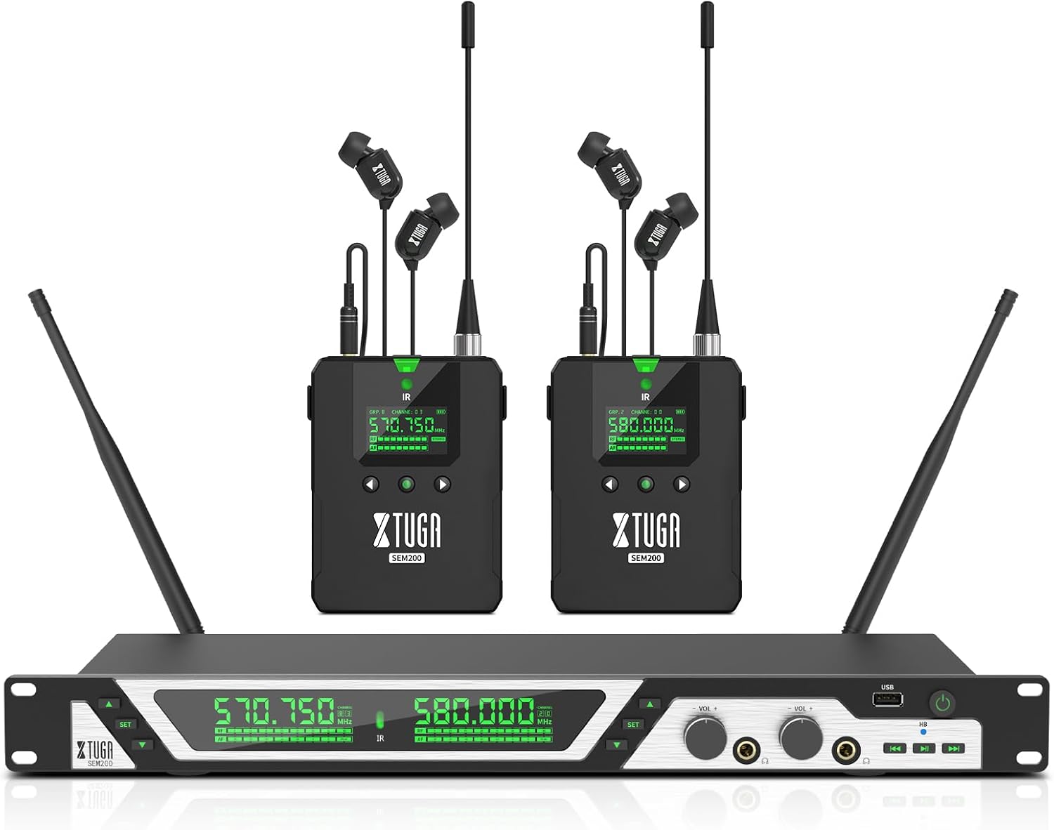 Detalle de XTUGA SEM200 Stereo Wireless In-Ear Monitor System, 2 Bodypacks, UHF