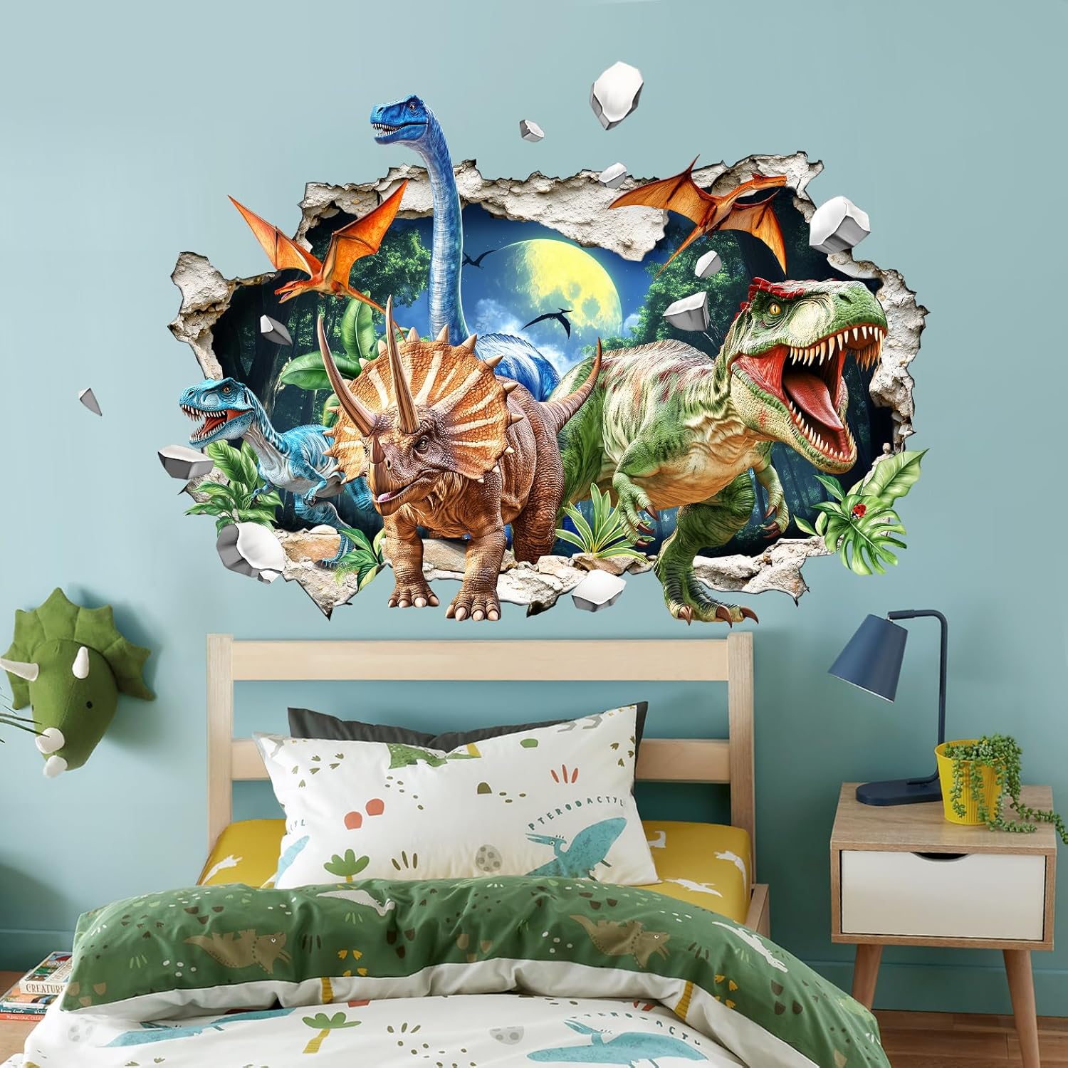 Detalle 2 de Supzone Wandtattoo Dinosaurier 3D XXL – Dino-Tyrannosaurus Rex & Triceratops als Wandaufkleber