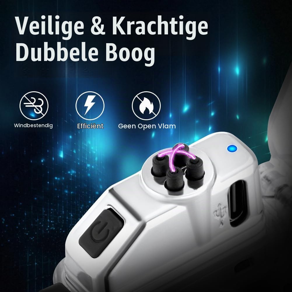 Thumbnail 4 de Vicloon elektrische aansteker met dubbele boog, USB-C en zaklamp