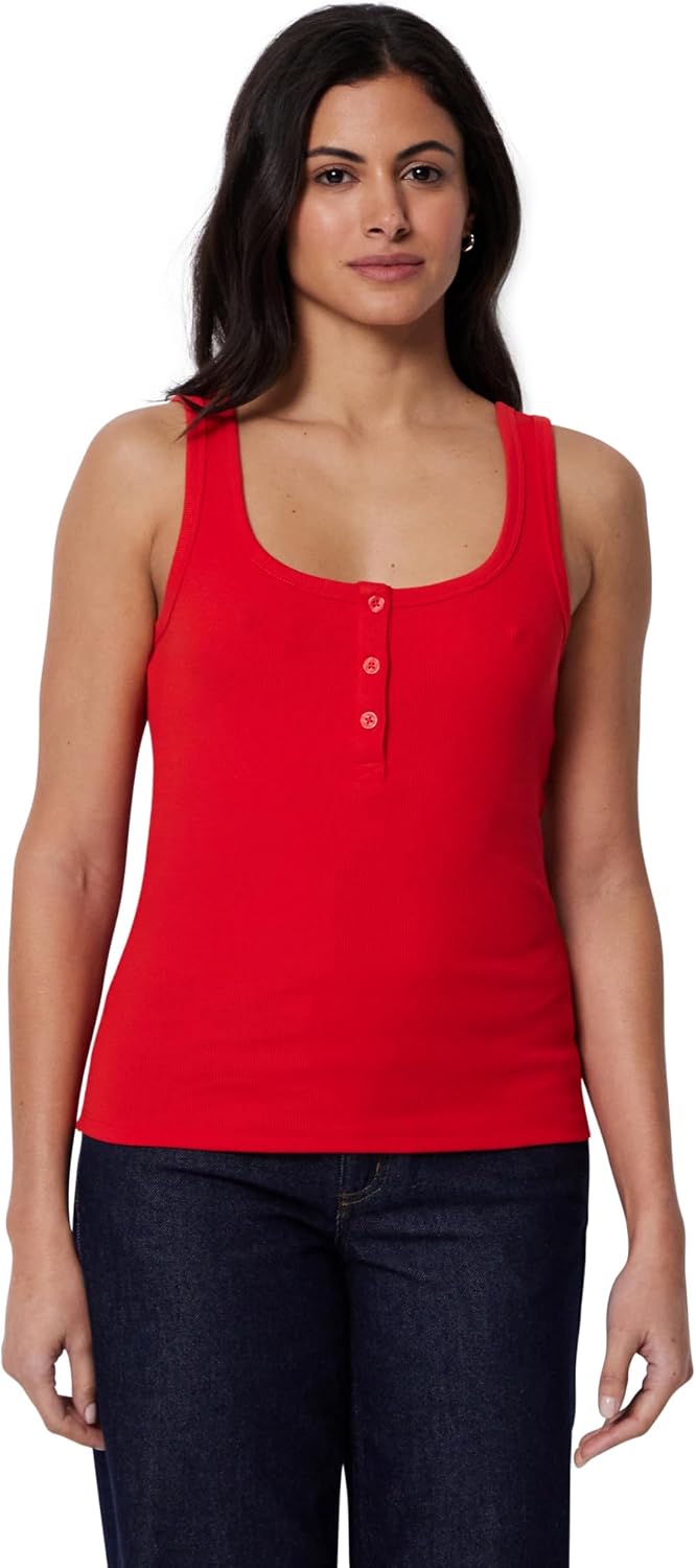 Detalle de Amazon Essentials Damen Geripptes Ripp-Tanktop Henley aus Baumwolle – Slim Fit