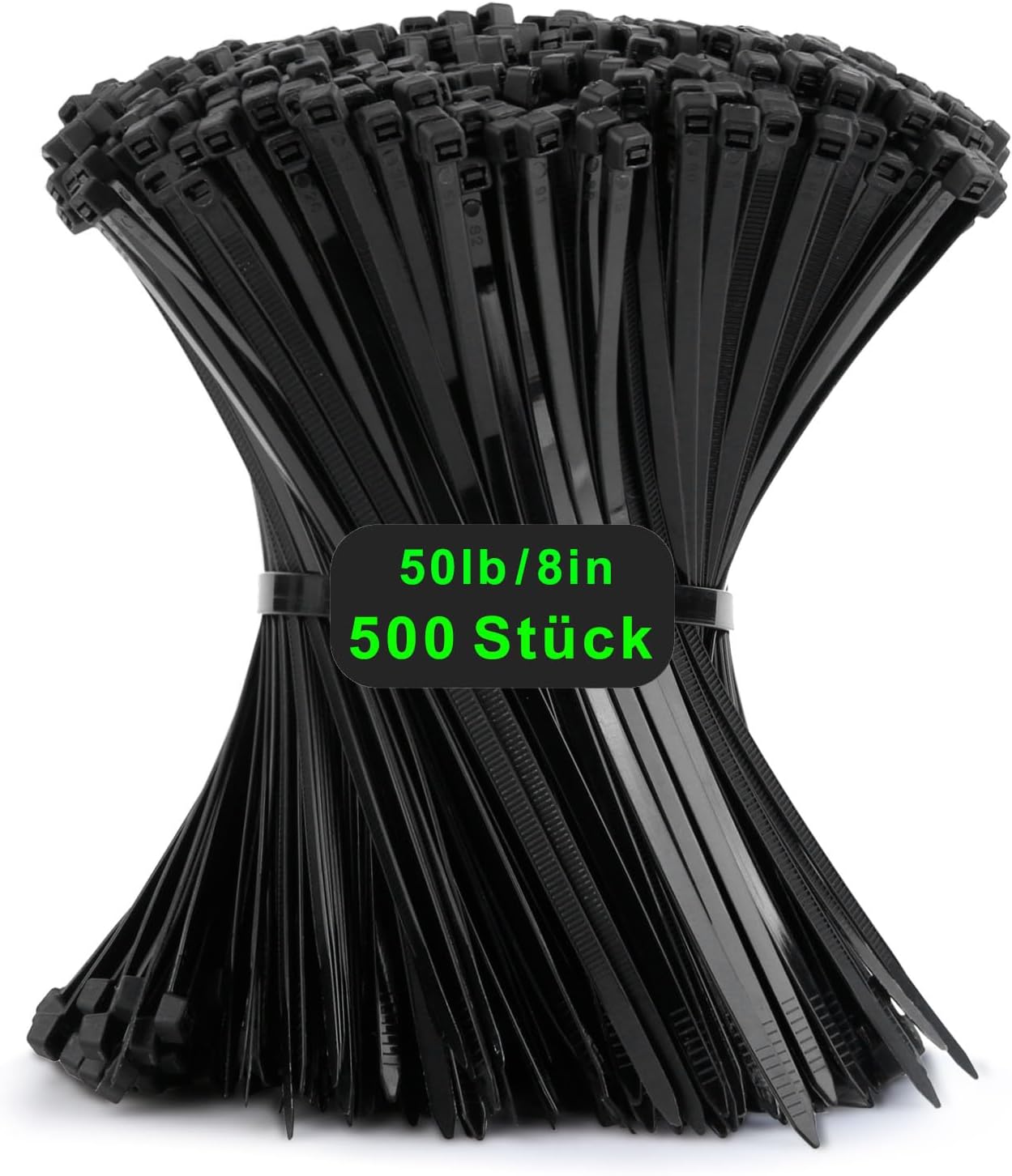 Detalle de 500 Stück Kabelbinder Schwarz, 200 mm x 4,8 mm – UV-beständig, 22 kg Zugfestigkeit