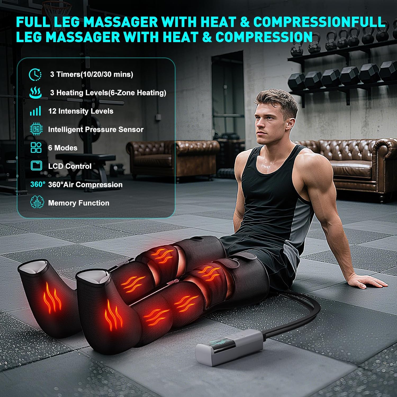 Detalle 2 de MZCNU Leg Compression Massager with Heated Knee: 6 Modes, 12 Intensities, 6 Heating Zones
