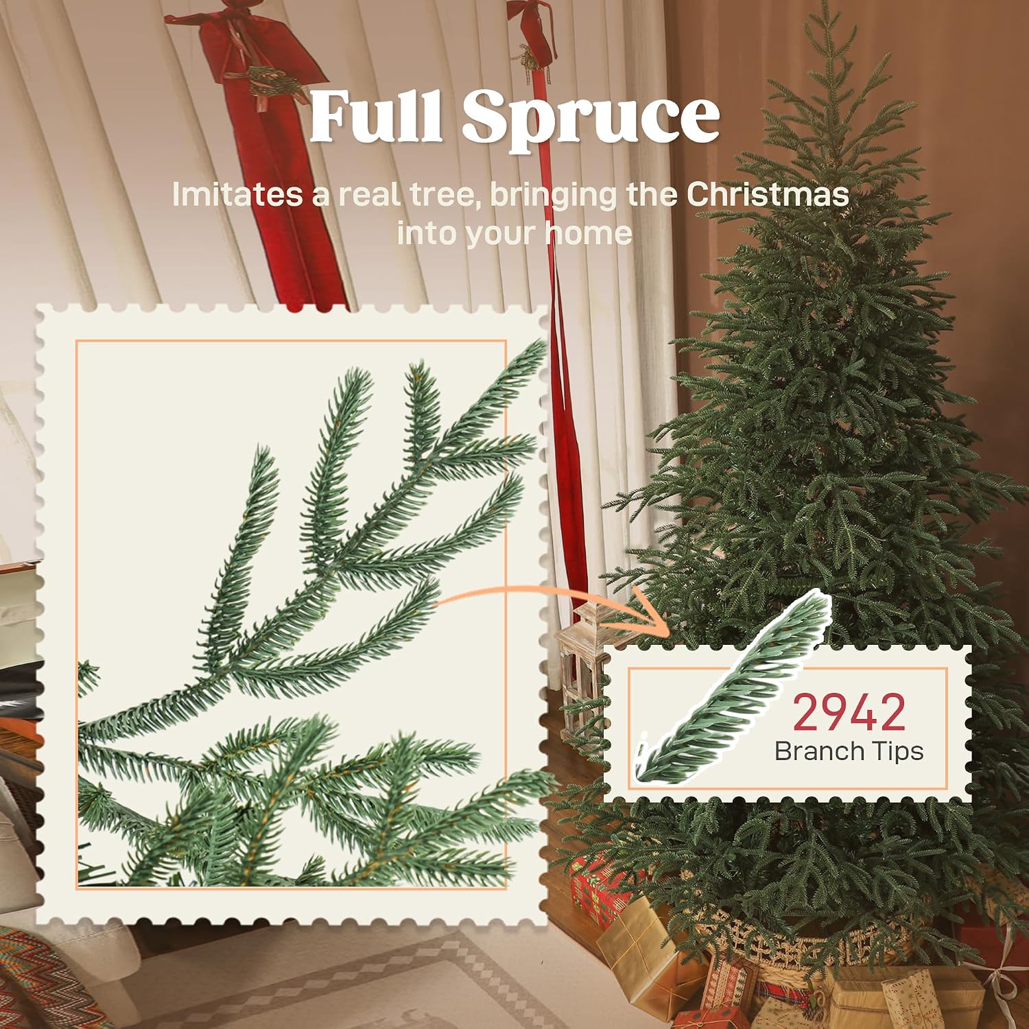 Detalle 1 de HOMCOM 83C-087V02GN 7 ft Artificial Christmas Tree, 2,942 Tips