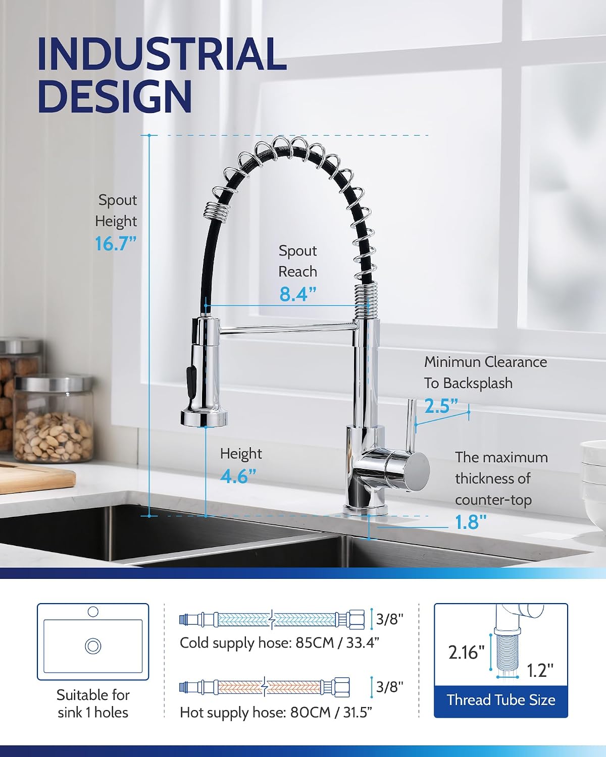 Detalle 2 de LUFEIDRA 07CPL Kitchen Faucet with Pull-Down Sprayer, Dual Modes, Chrome