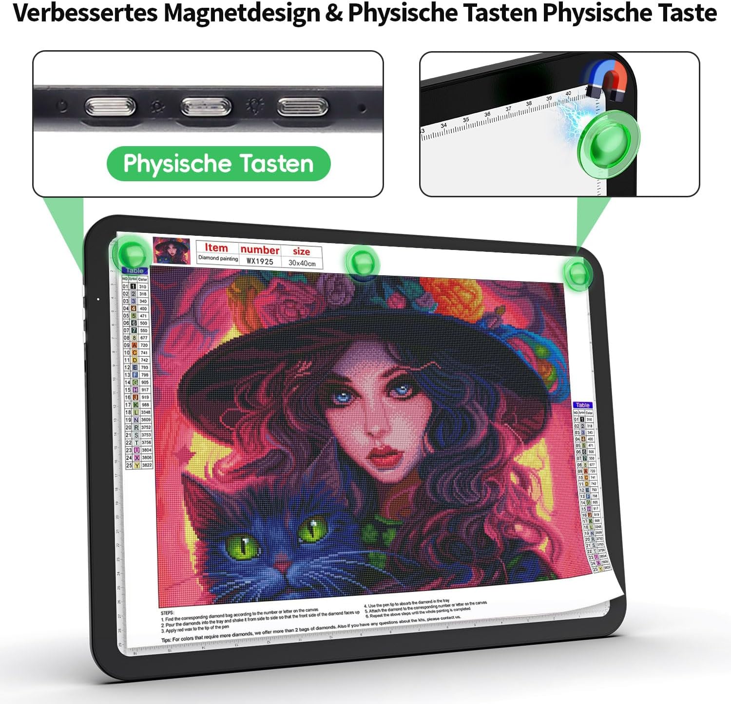 Detalle 2 de Zocelight wiederaufladbarer A3 Leuchttisch mit LED & 4 Magneten (4000 mAh, schwarz)