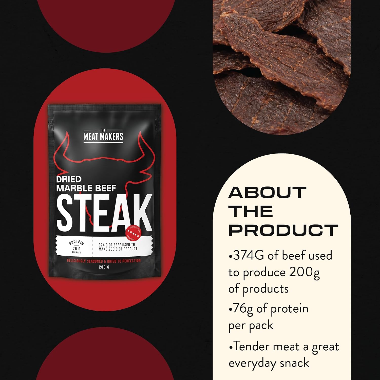Detalle de THE MEAT MAKERS – Beef Jerky Marble Steak, 200 g