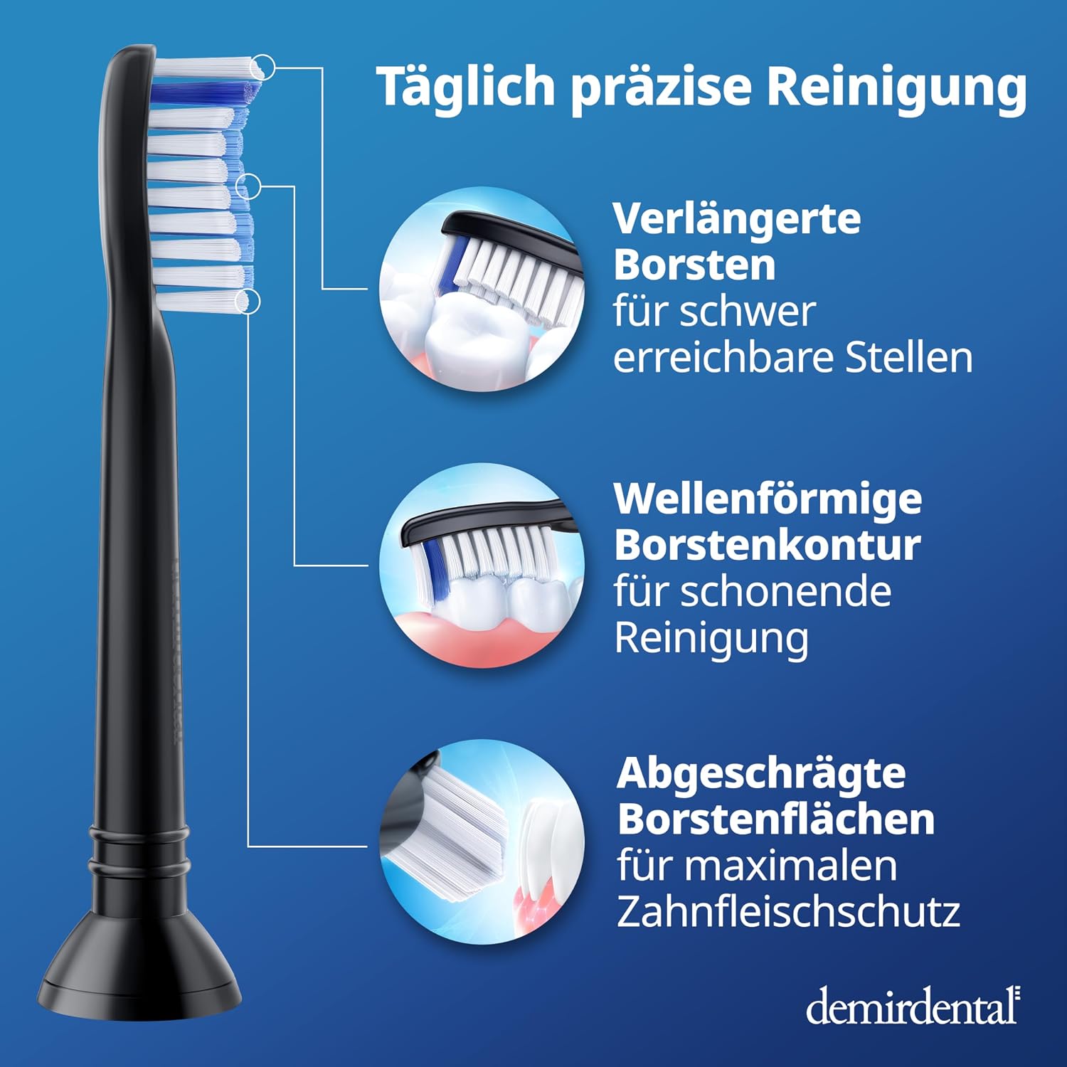 Detalle de 8er demirdental Sensitive Aufsätze – Weiche Bürstenköpfe für Philips Sonicare, Schwarz (HX6058b kompatibel)