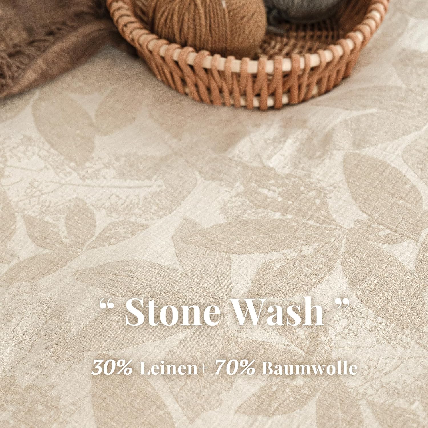 Detalle de SOULFUL Leinen-Bettwäsche 155x220 (Jacquard, Boho Leaves) mit Kissenbezug 80x80, Öko-Tex 100