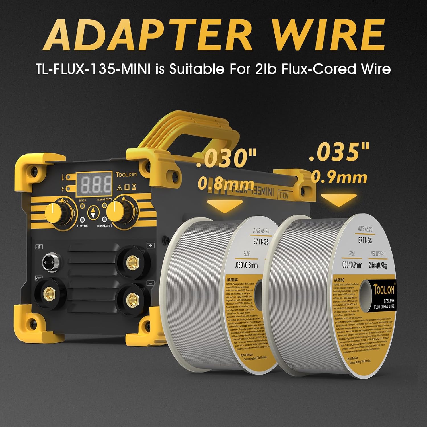 Thumbnail 5 de TOOLIOM 135A Mini MIG Welder (Flux Core / Gasless) – 3-in-1 110V Portable Inverter Machine