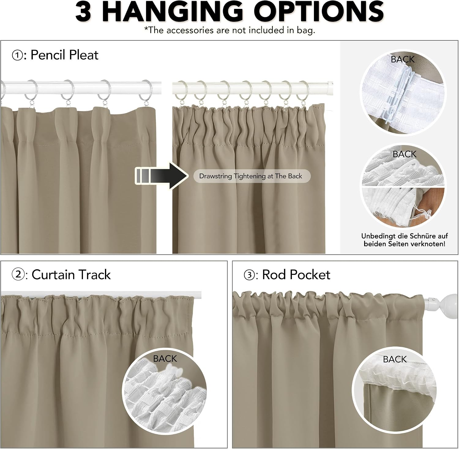 Detalle 2 de Deconovo Solid Pencil Pleat Blackout Curtains 66x54 🪟