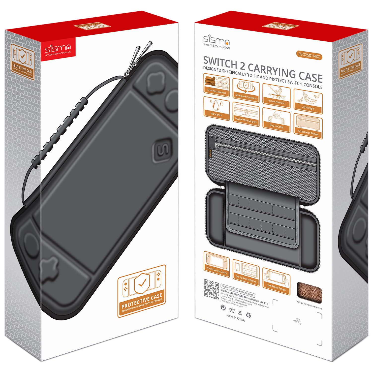 Thumbnail 6 de sisma Slim Carrying Case for Nintendo Switch 2 — Hard Shell Travel Protective Case with Storage & 12 Game Card Holders