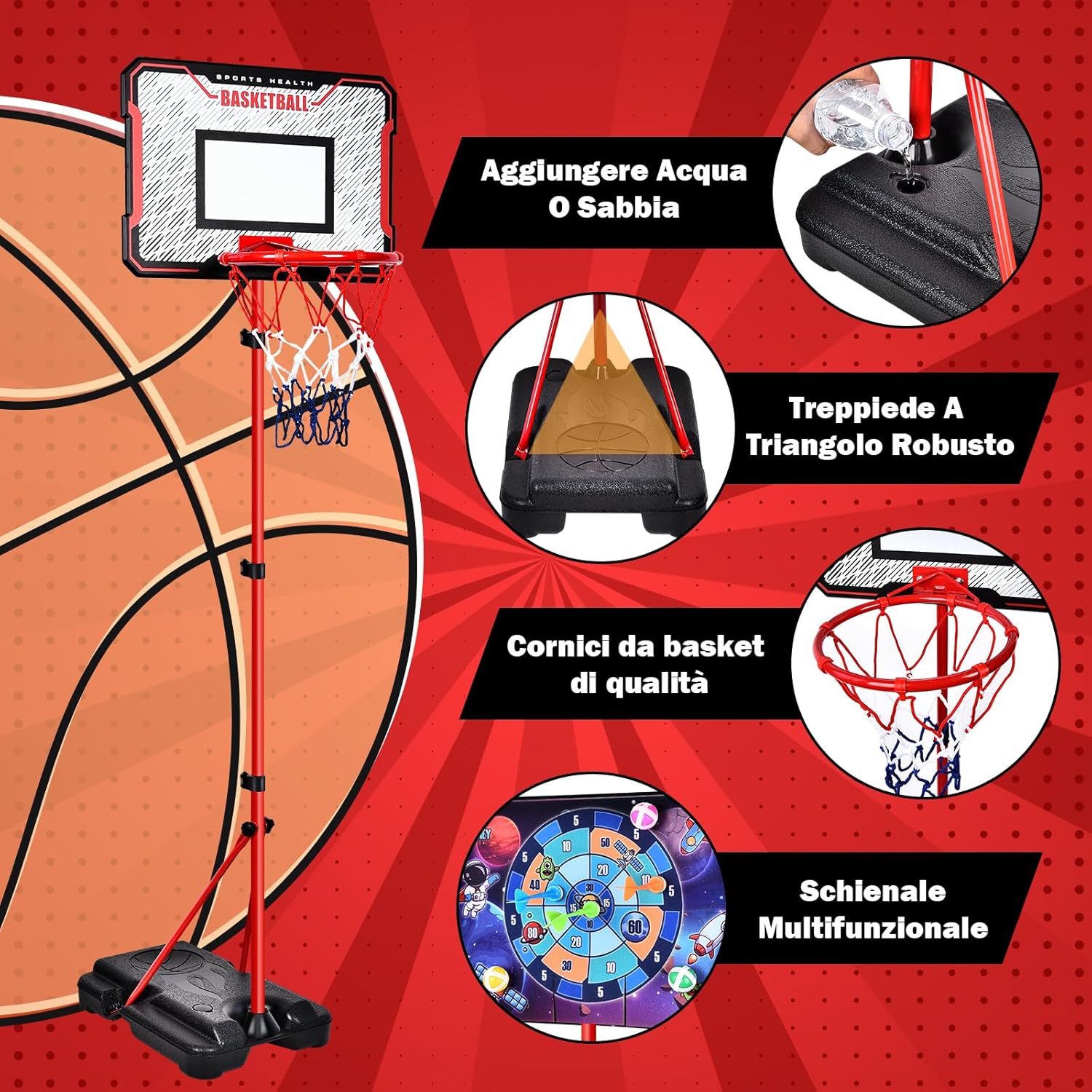 Detalle 2 de Herenear Canestro da Basket per Bambini 107-193 cm