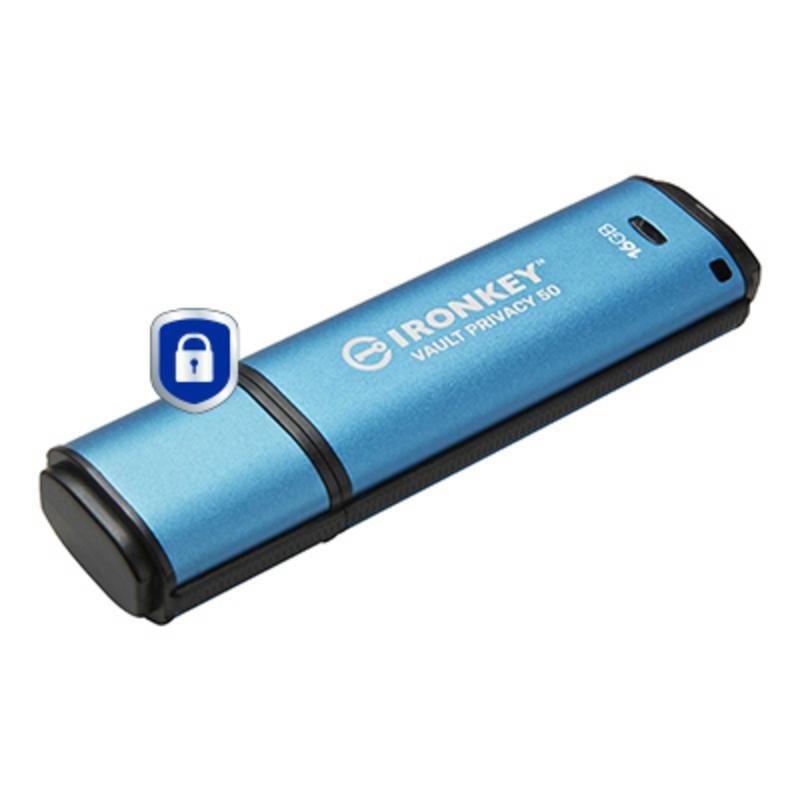Detalle 2 de Kingston IronKey Vault Privacy 50 16GB AES-256 FIPS 197 USB 3.2 (Negro-Azul)