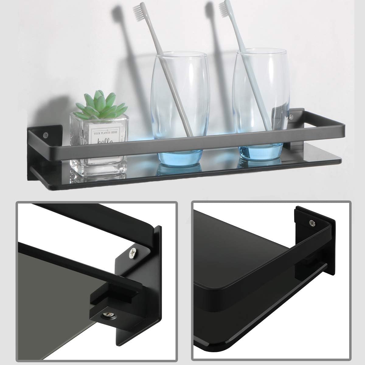 Thumbnail 5 de SAYAYO 38cm Black Tempered Glass Bathroom Shelf