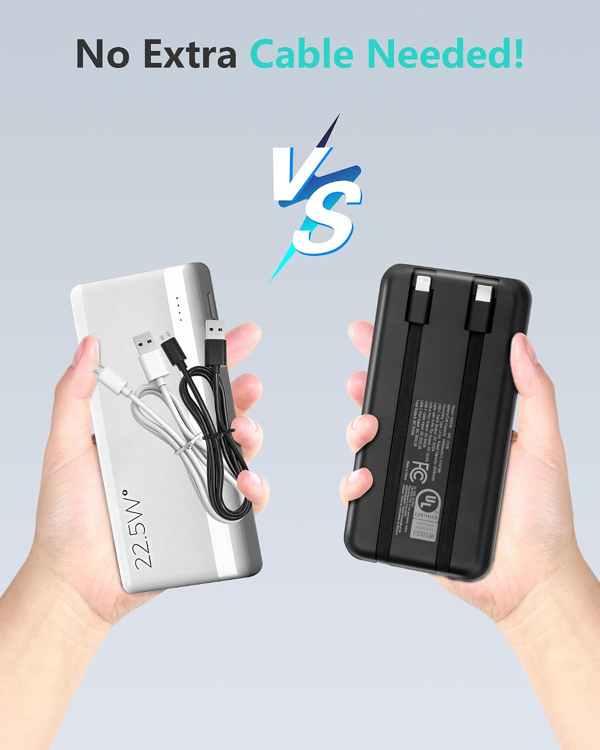 Detalle de Miady M8339 2-Pack 10,000mAh Slim Power Banks with Built-In Cables