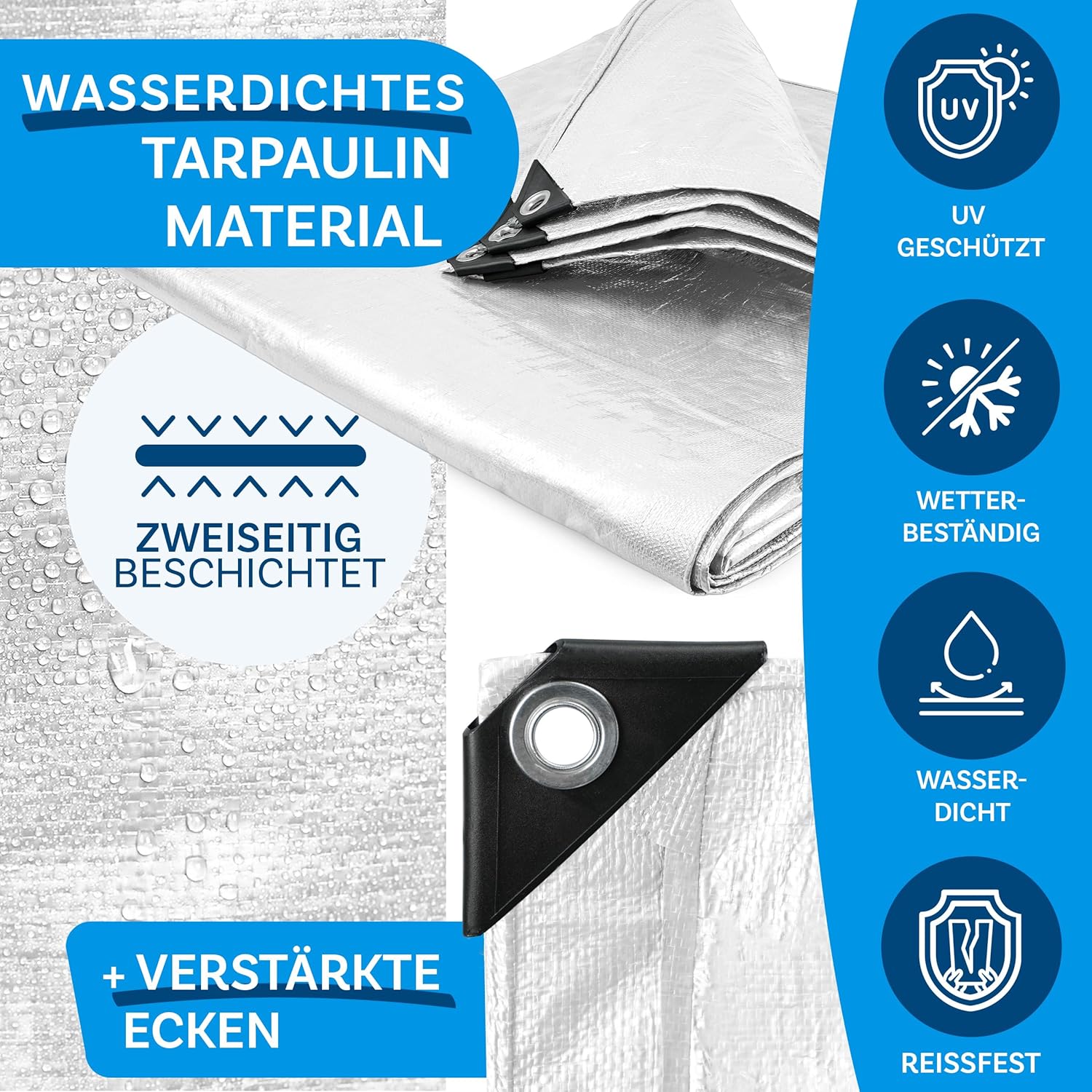 Detalle de etm Abdeckplane 140 g/m² wasserdicht 6 x 10 m Weiß – Allzweckplane für Schutz vor Witterung