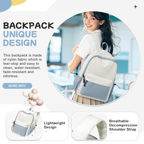 Thumbnail 3 de HYC00 14-Inch Laptop Backpack – Blue/White, Water-Resistant Casual Daypack for School and Travel