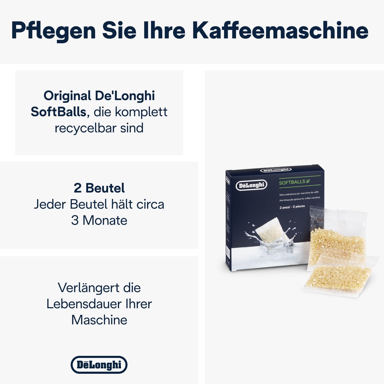 Thumbnail 1 de De’Longhi SoftBalls DLSC551 Antikalk-Kügelchen für Wassertank-Kaffeemaschinen – 2 Beutel