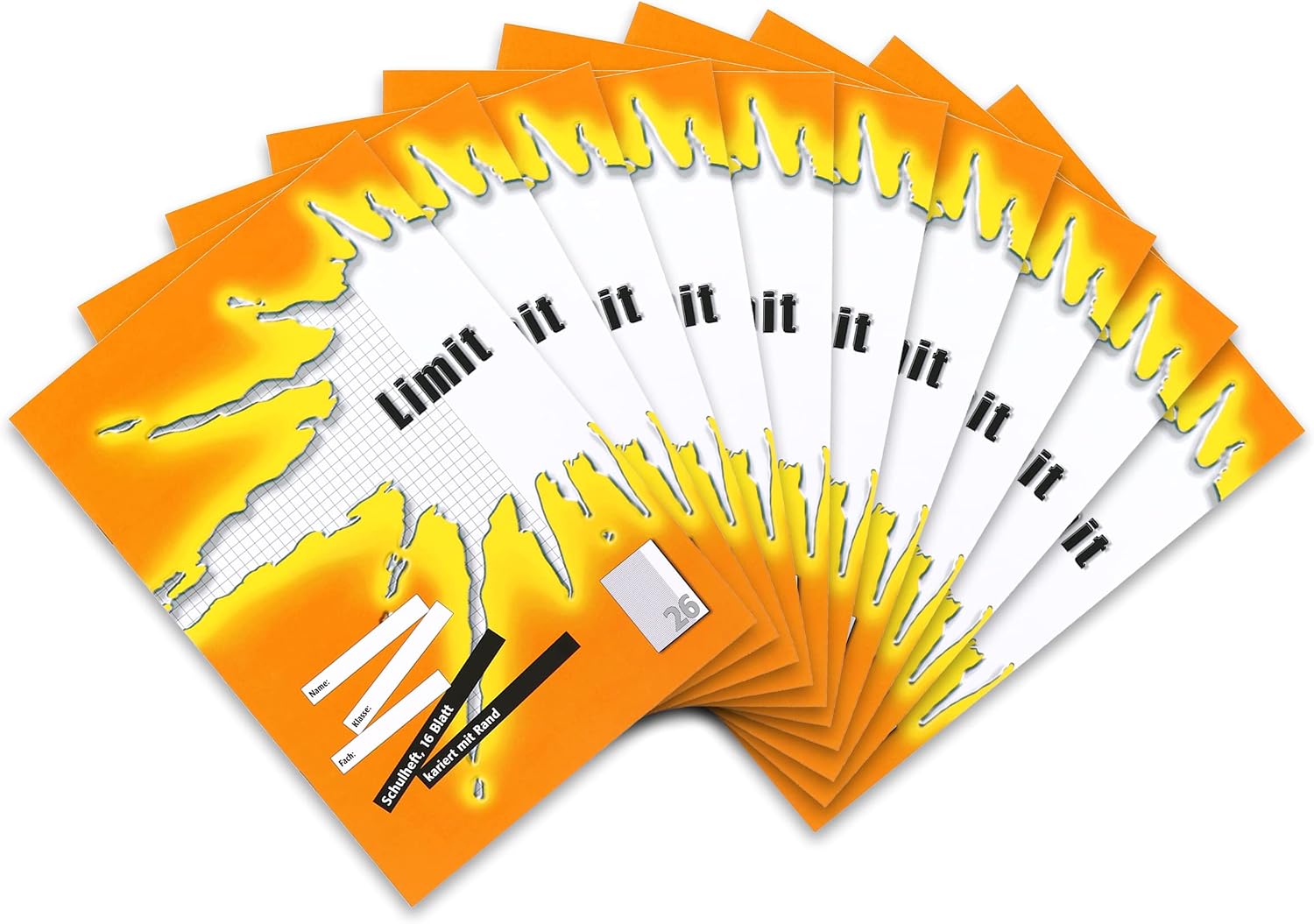 Detalle de Limit Schulheft A4, 16 Blatt, Lineatur 26 – kariert mit Rand, orange, 10 Stück