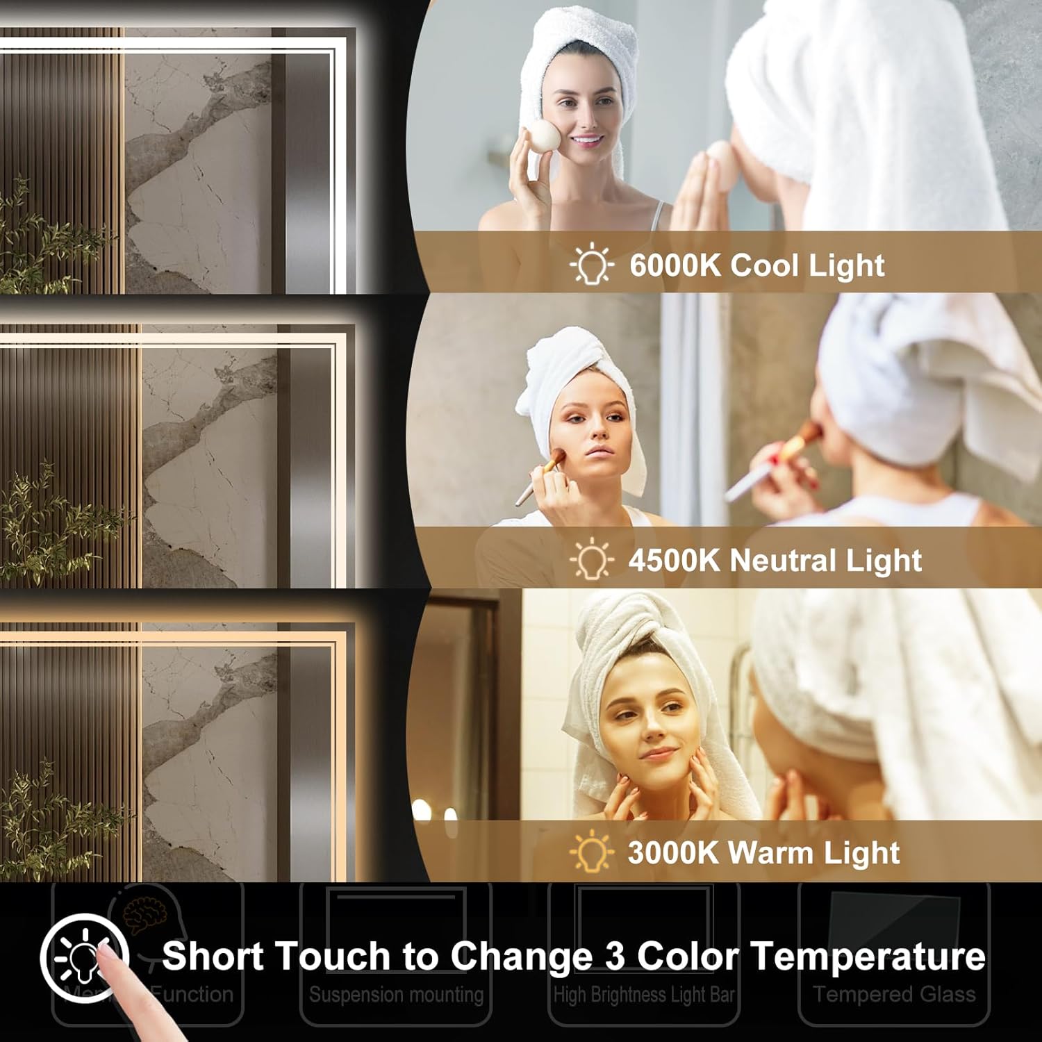 Thumbnail 3 de Ratsamee 28" x 36" LED Bathroom Mirror with Front & Back Lighting and Anti-Fog