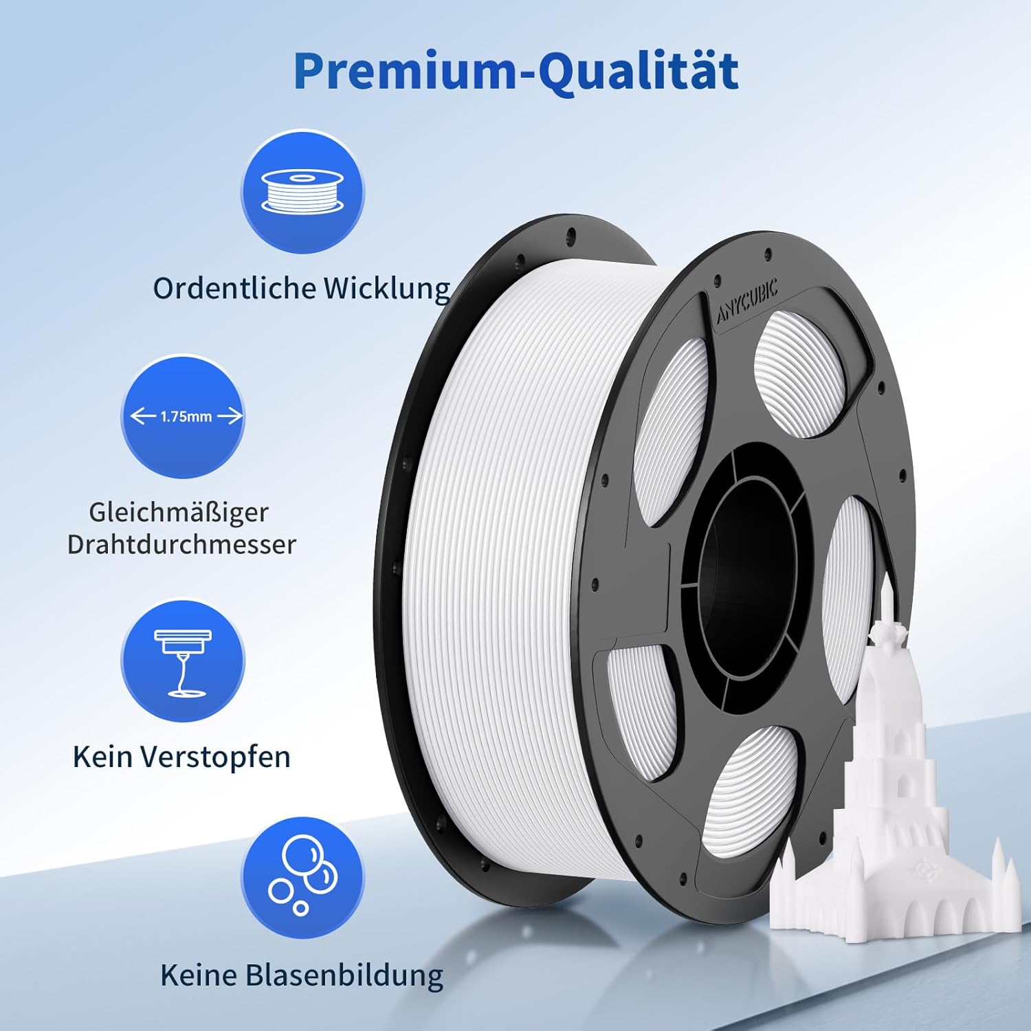 Thumbnail 2 de ANYCUBIC PLA Filament 1,75 mm Weiß (1 kg) mit wiederverwendbarer Spule – FDM-Druckmaterial im Vakuumbeutel