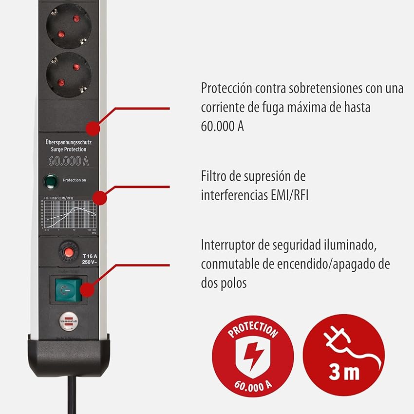 Thumbnail 2 de Brennenstuhl Premium-Protect-Line regleta 8 tomas, 3 m 🔌