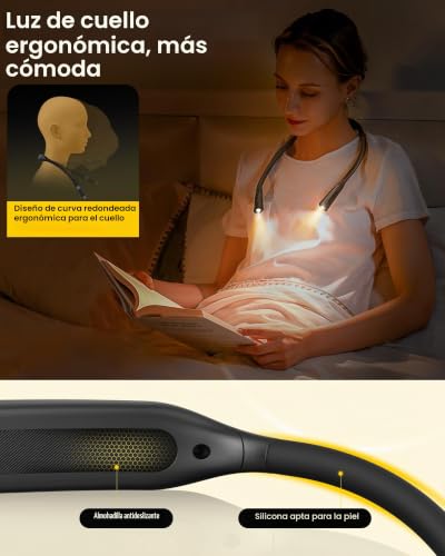 Detalle de Glocusent Luz de lectura de cuello recargable USB-C, 5 colores y 5 niveles