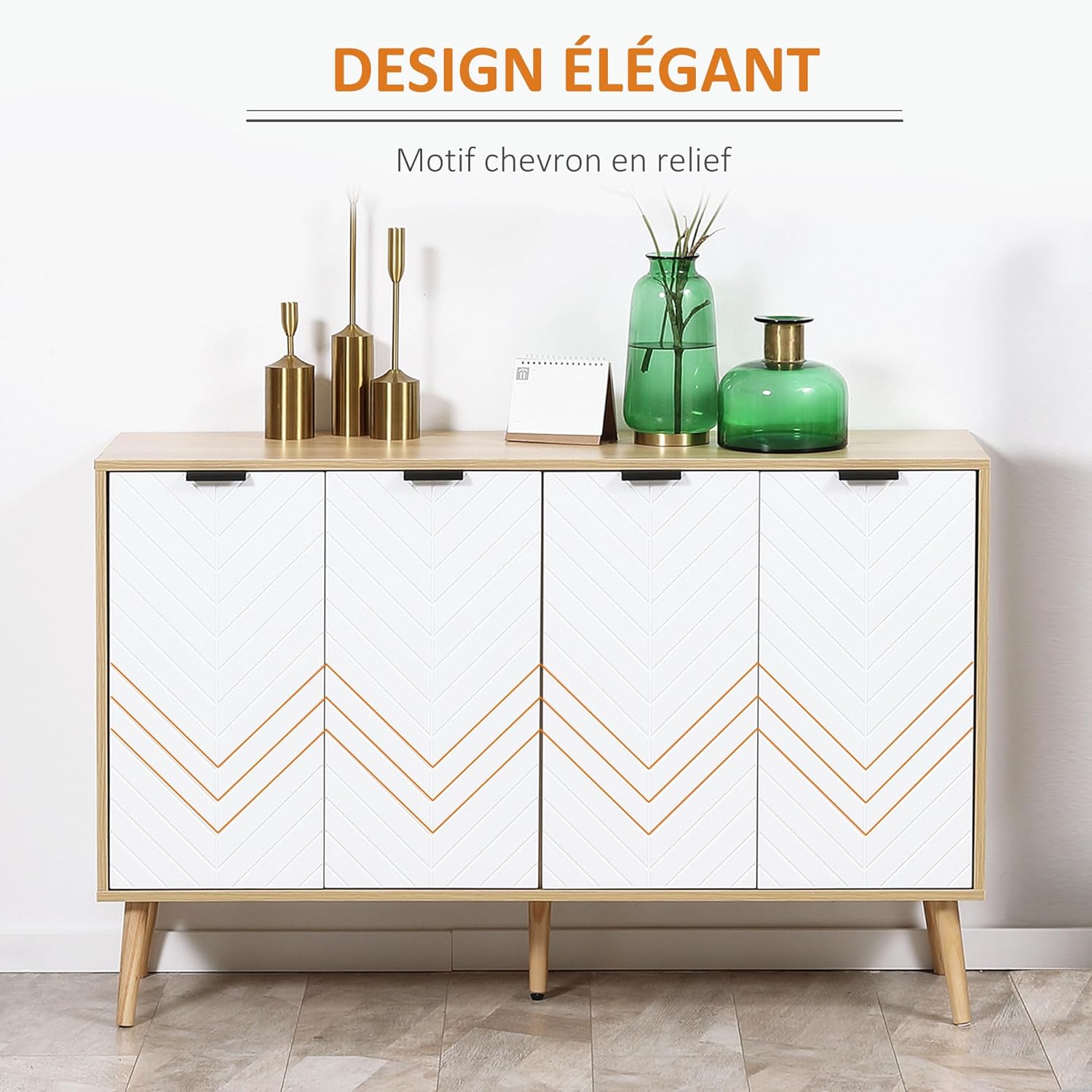 Thumbnail 4 de HOMCOM Buffet Salon avec 4 portes et étagère réglable (120 x 35 x 77,4 cm) blanc et bois naturel