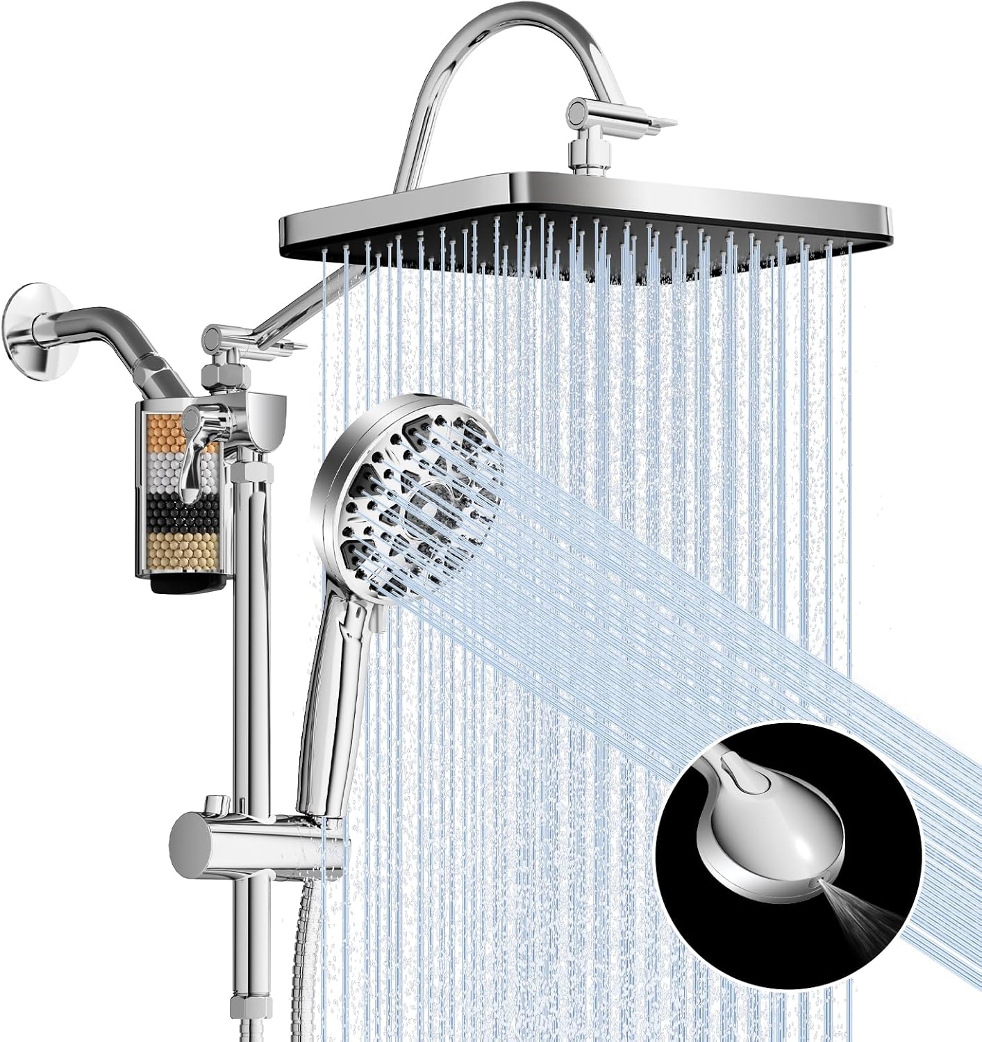 Detalle de PLVREO JY-2004-C Filtered Shower Head with 12-Inch Rainfall and Handheld Spray