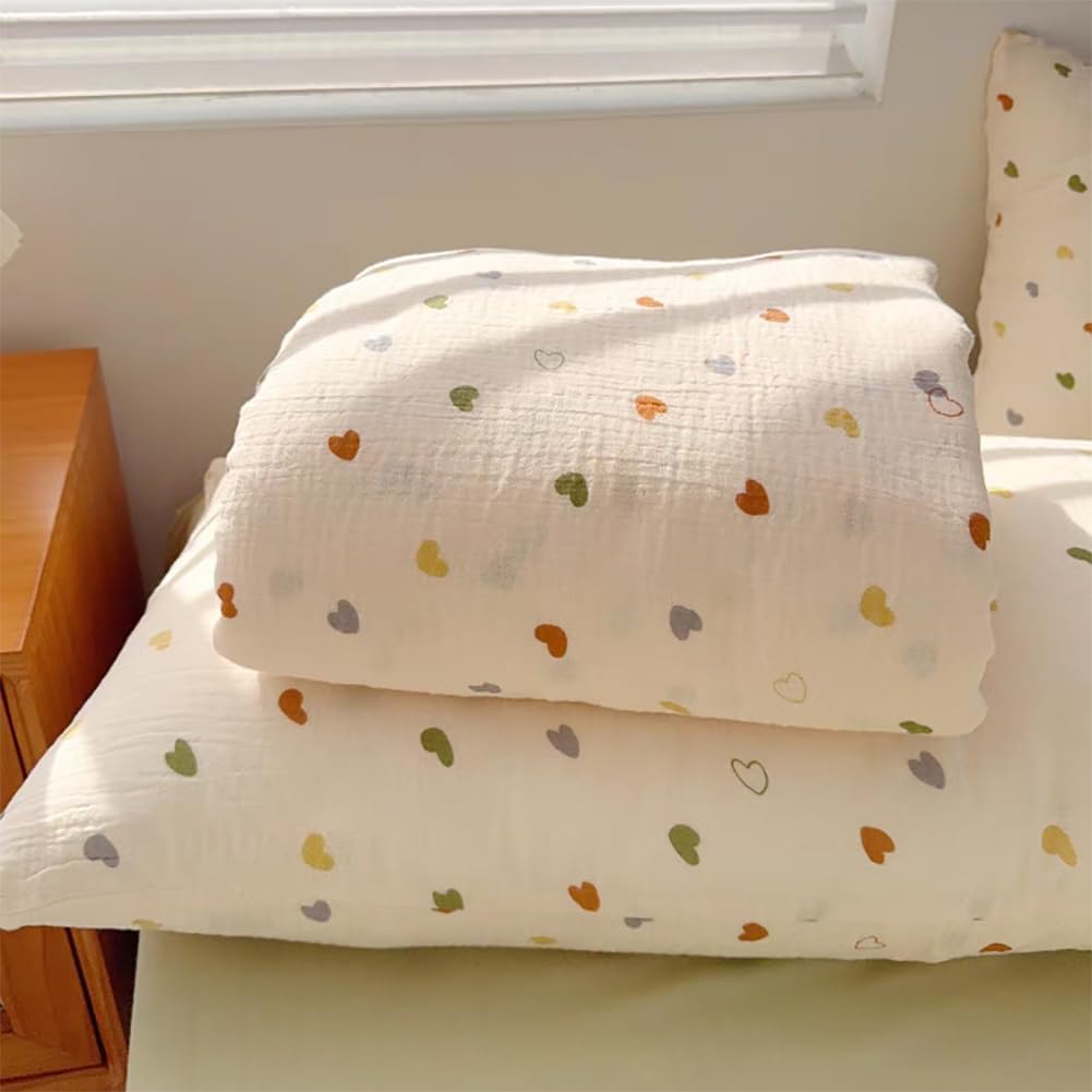 Detalle de AShanlan Kinderbettwäsche 135x200 Musselin – Bunte Herzen, OEKO-TEX, mit Reißverschluss