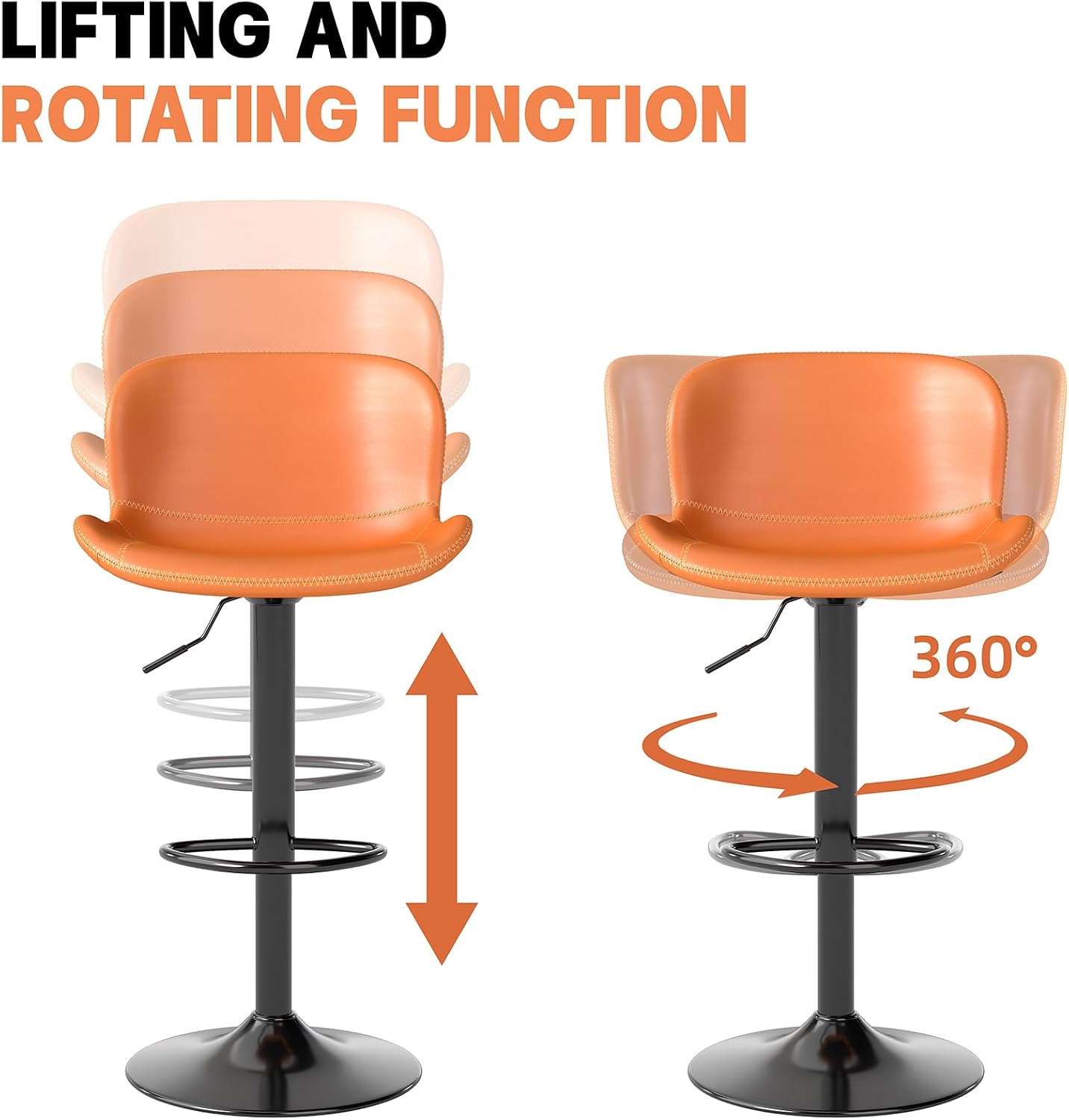 Detalle 1 de Youhauchair YC-8010OR-2PC-EU Bar Stools, Set of 2, Orange PU Leather