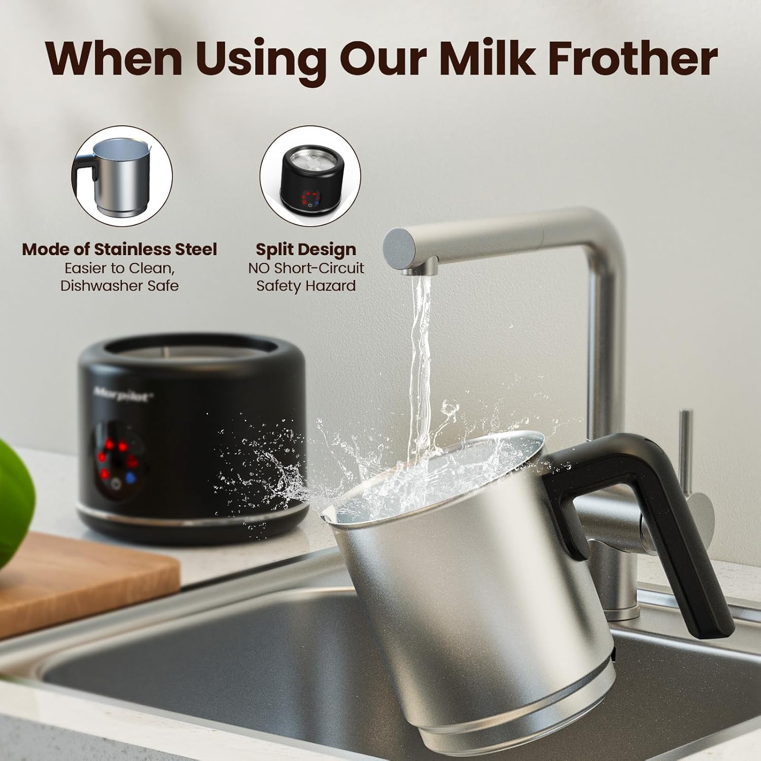 Thumbnail 3 de morpilot Large Electric Milk Frother and Steamer (16.9oz/500ml) with 6 Functions, Black-Stainless Steel