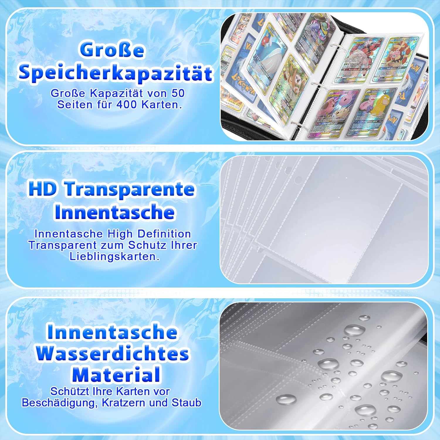 Thumbnail 3 de Jntmakun Sammelalbum für Pokémon Karten – 50 Seiten / Platz für 400 Karten, wasserdichtes PU, RW400