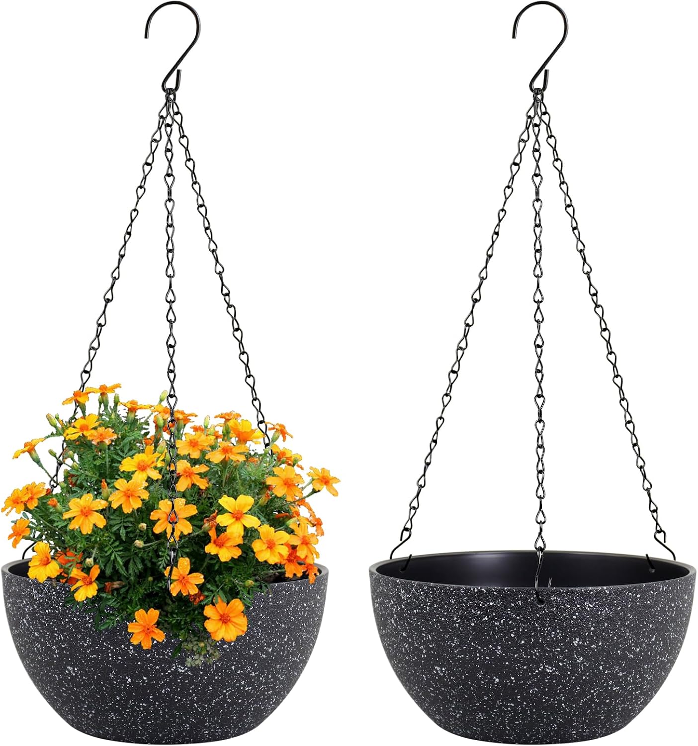 Detalle de Meowell 10-Inch Hanging Planters, 2-Pack, Speckled Black Plastic