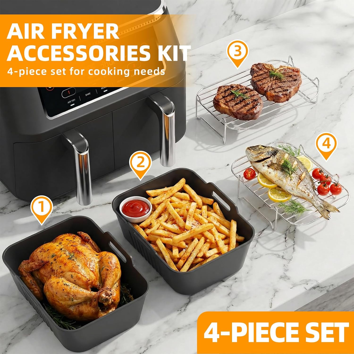Thumbnail 1 de HONYAO ZSY338 airfryeraccessoireset met siliconen bakvormen en stapelbare roosters