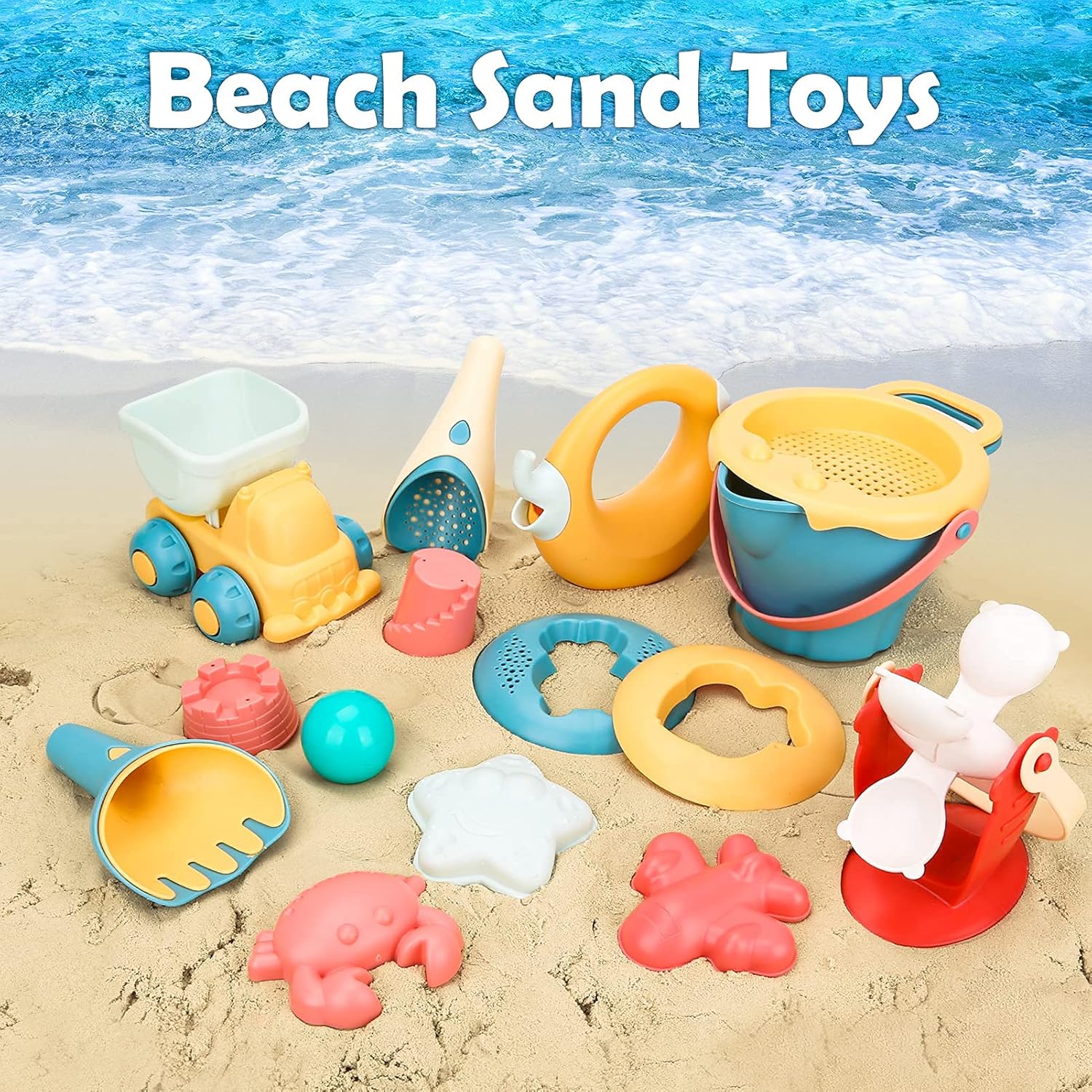 Detalle de Sanlebi 17‑teiliges Strandspielzeug-Set mit Netztasche – Sandkasten-Equipment für Kinder