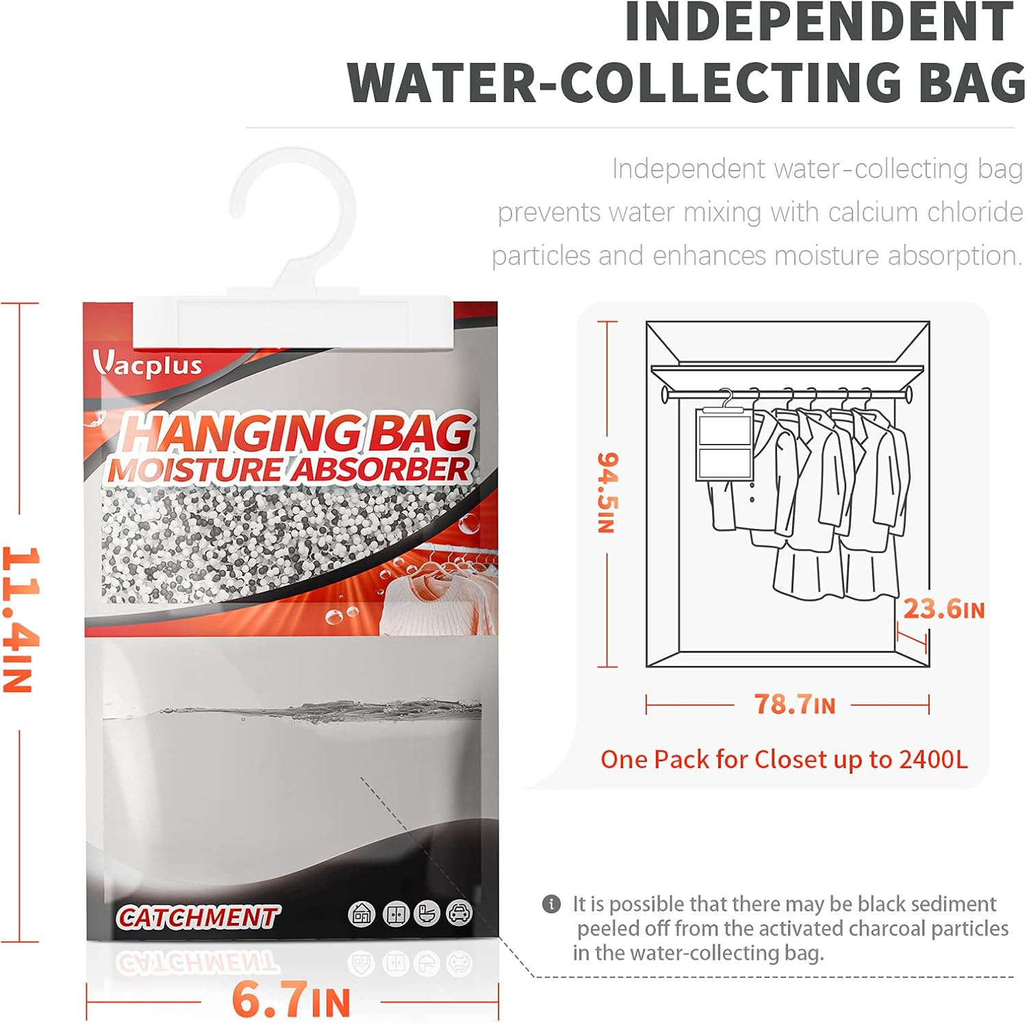 Detalle 2 de Vacplus Moisture Absorbers, 10-Pack Closet Dehumidifier Bags with Activated Charcoal