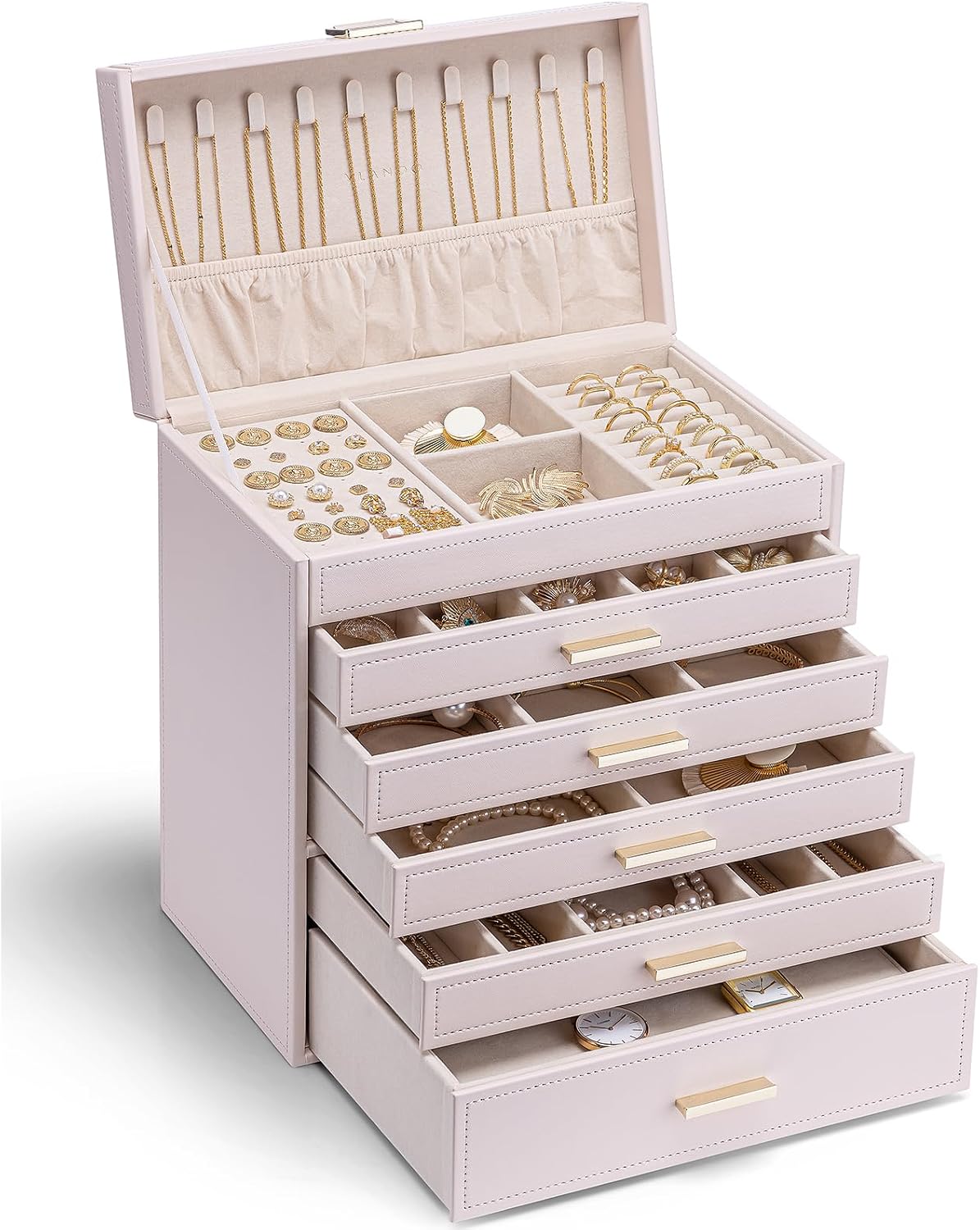 Thumbnail 6 de Vlando 6 Layer Large Jewellery Box – Apricot White/Beige