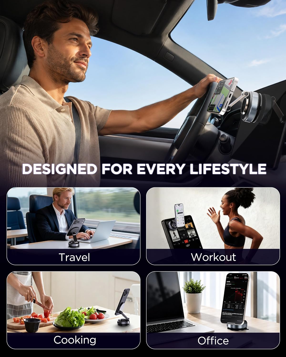 Detalle 2 de MSXTTLY Vmag-S2 2026 Vacuum Magnetic Car Phone Holder with 360° rotation, foldable design and twist-lock suction (Black)