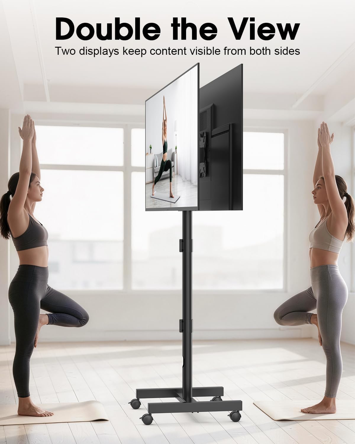 Thumbnail 1 de Xyndyx XYMTS02-WT-200-QH2-B Dual-Screen Rolling TV Stand, 21–50-Inch