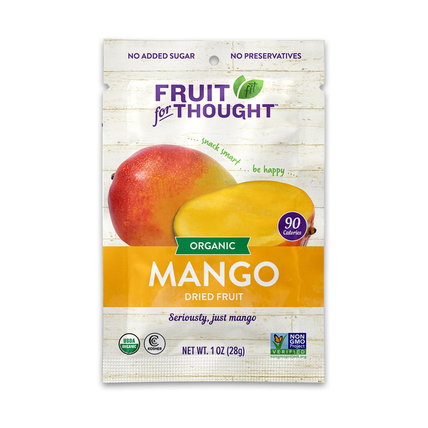 Detalle de Fruit For Thought Organic Dried Mango, No Added Sugar, 1 oz, 12-Count Packs