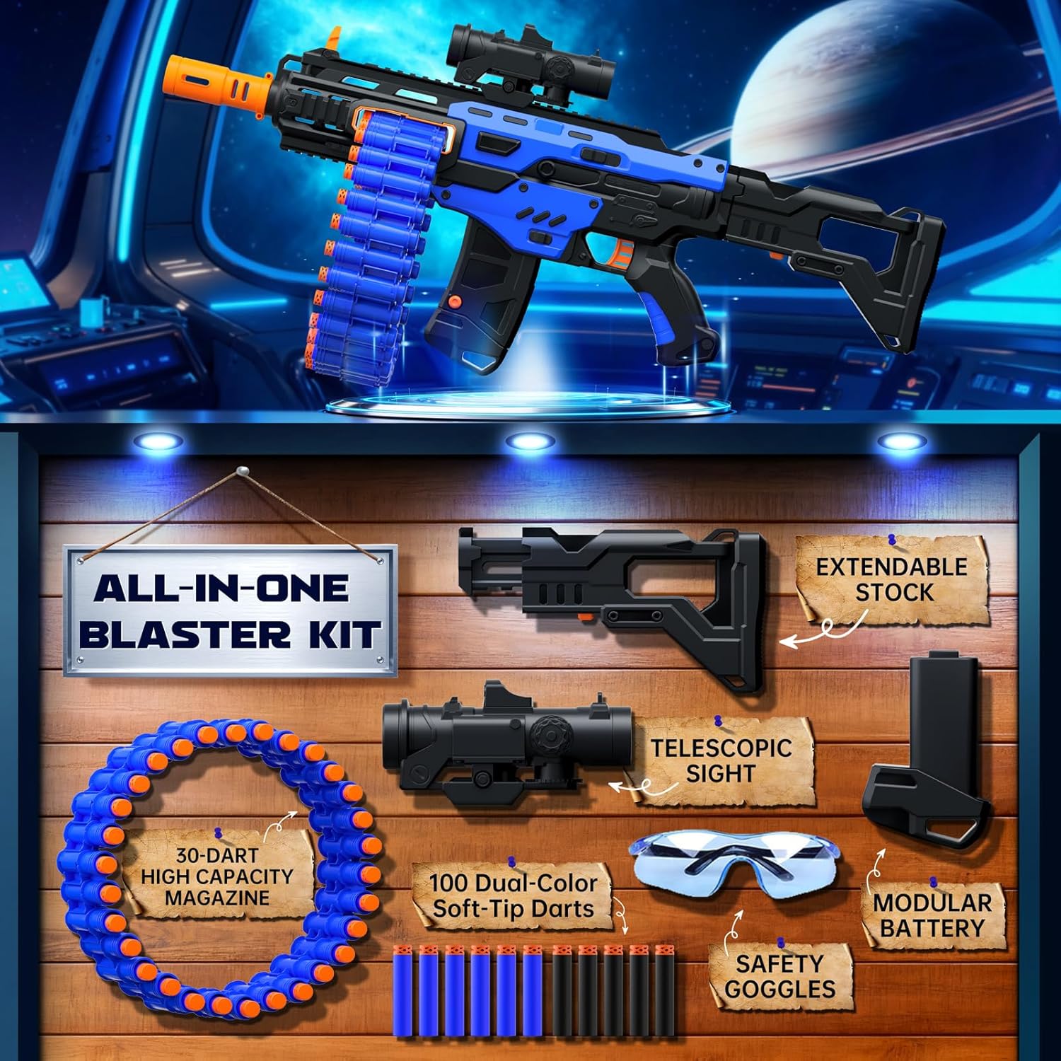 Thumbnail 4 de SOFITEN Electric Automatic Toy Gun with Scope: 30-Dart Drum, 100 Darts, and Fully Loaded Battle Kit
