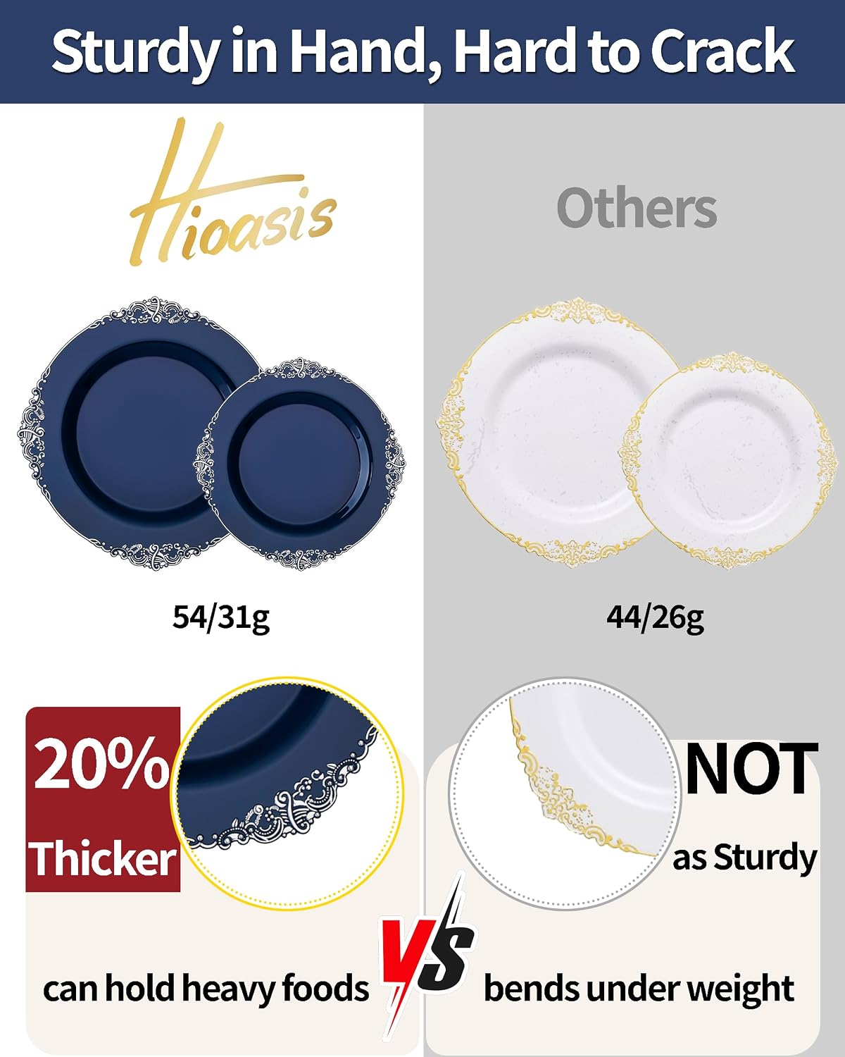 Detalle de Hioasis 350pcs Blue and Silver Disposable Party Plates Set for 50 Guests