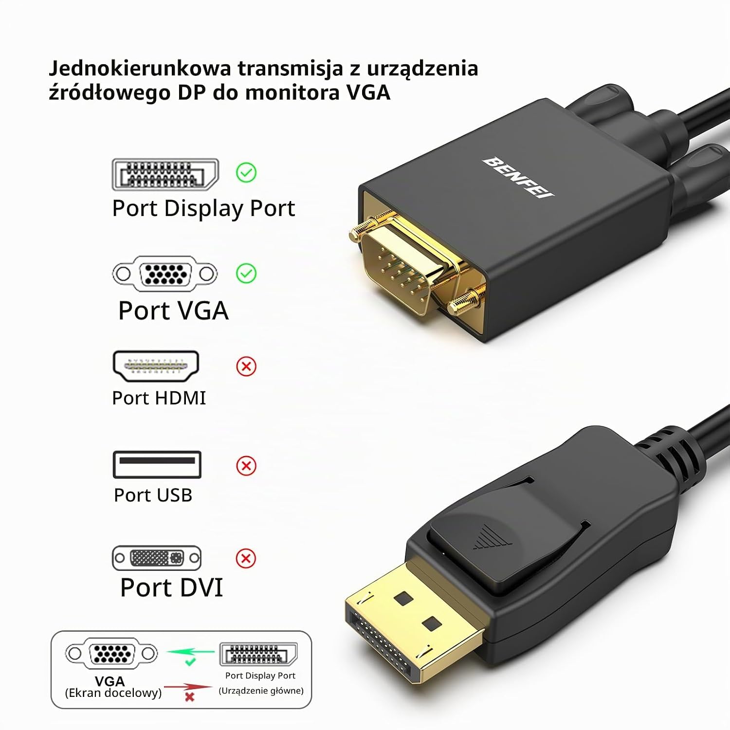 Thumbnail 6 de BENFEI 000106black kabel DisplayPort–VGA 1,8 m, 1080p 60 Hz