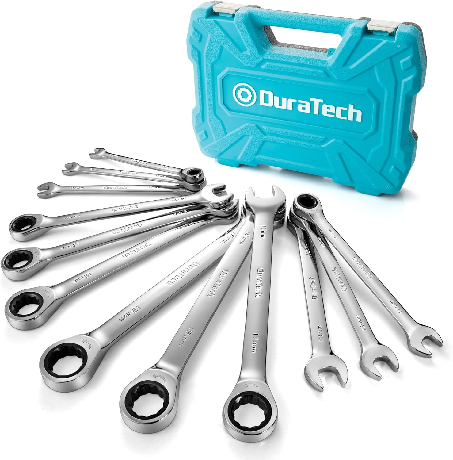 DURATECH Lot de 12 Clés Plates à Cliquet 8–19 mm – Ensemble robustes avec coffret serti