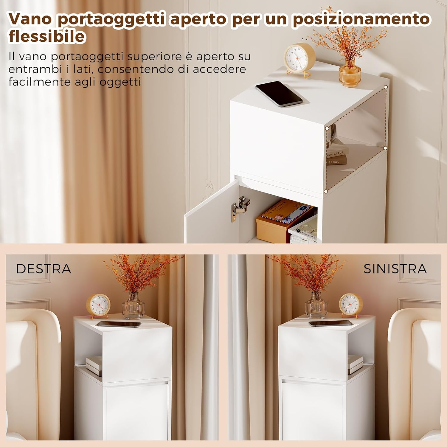 Detalle de BEWISHOME Comodino Stretto 2 pezzi – 25 cm di larghezza, stile moderno