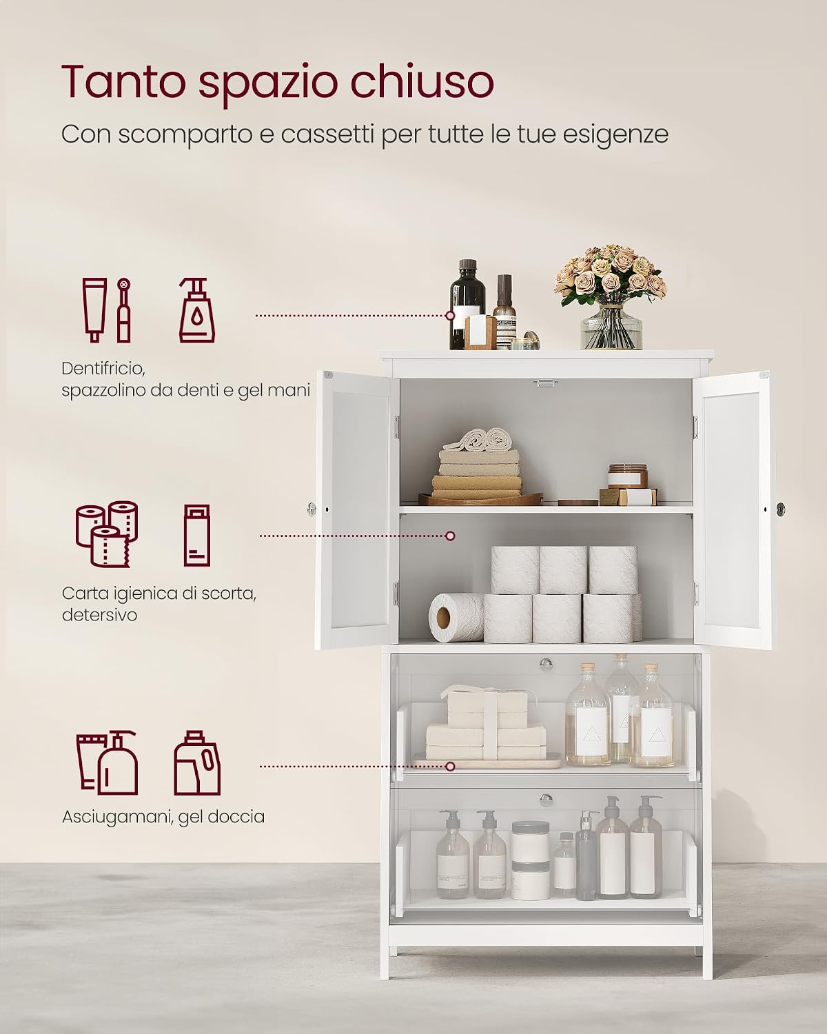 Thumbnail 4 de VASAGLE Mobile da Bagno BBC552P31: Mobiletto bianco con 2 vani e ripiani regolabili