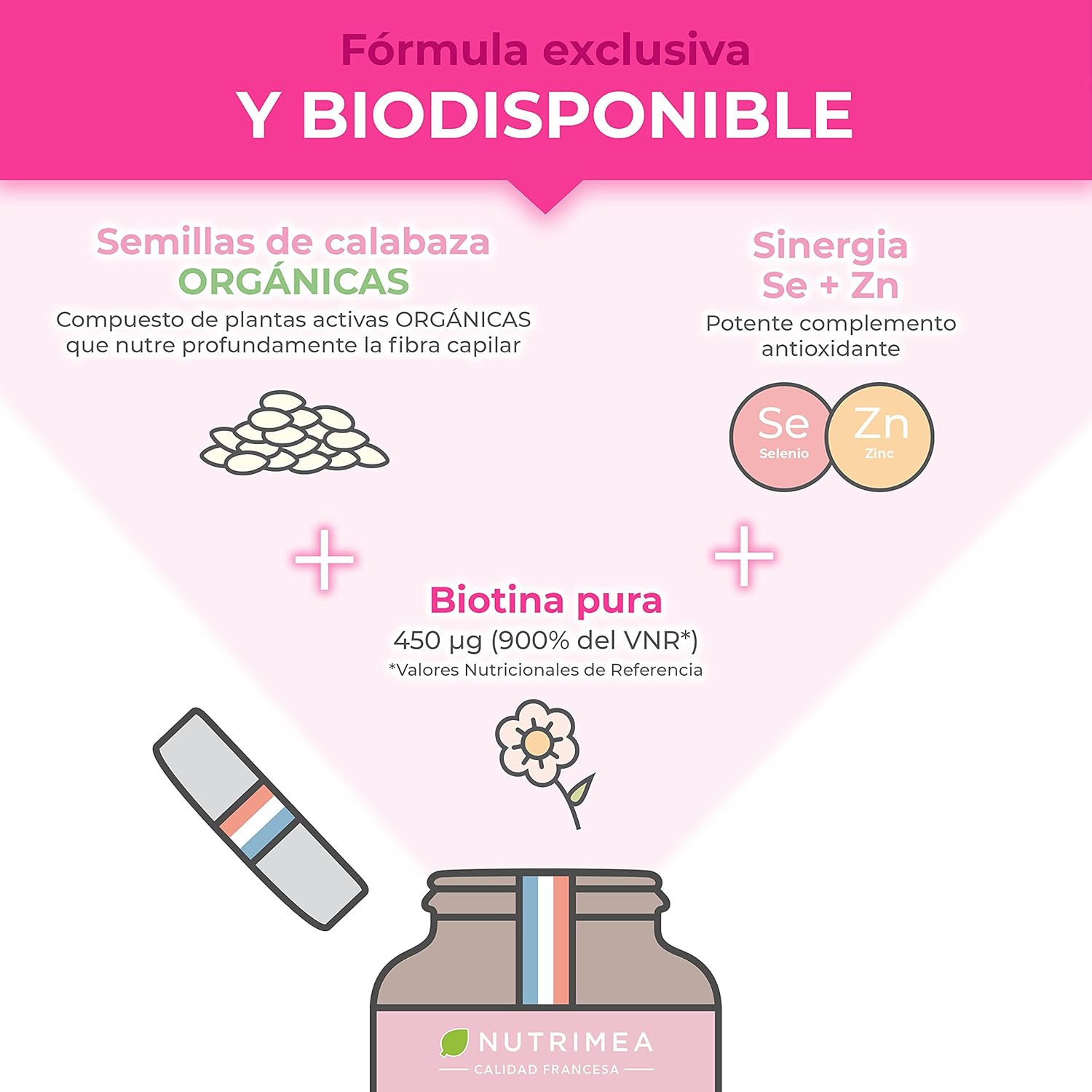 Detalle 2 de Nutrimea Biotina Zinc Selenio | Fortalece Cabello y Uñas 🌱