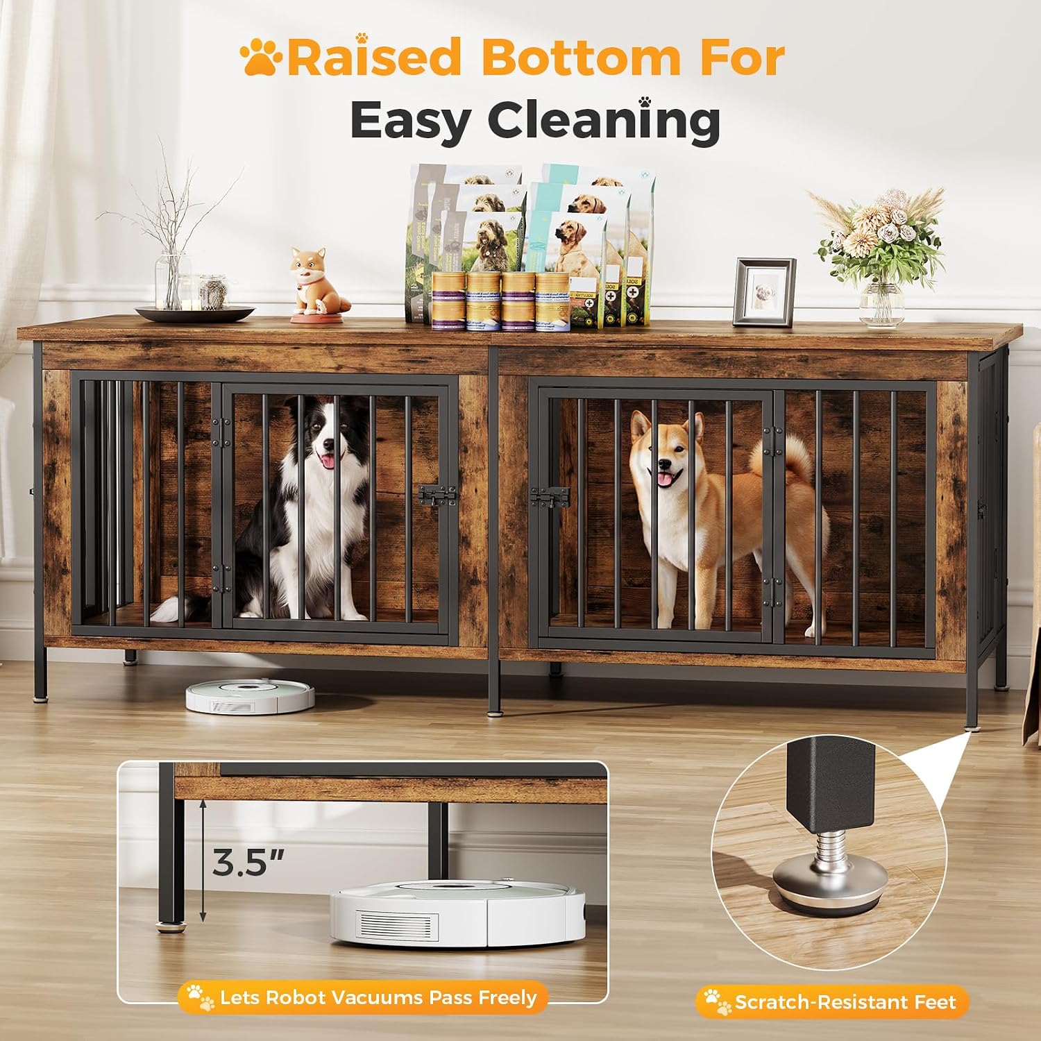 Detalle 2 de NEWBULIG Double Dog Crate Furniture, 63-inch